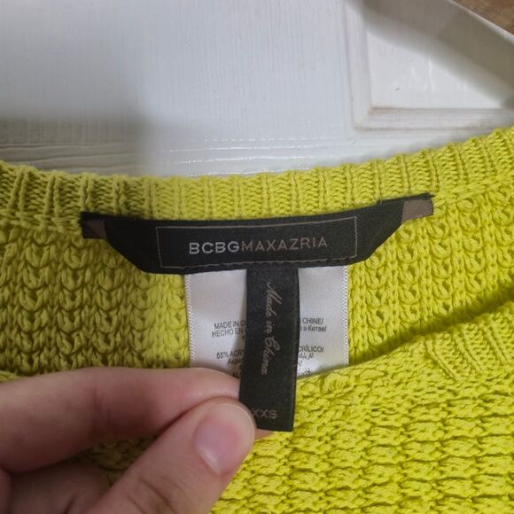 BCBGMaxAzria Bright Lime Cropped Crew Neck Sweater with Ribbed Knit Size XXS - Picture 3 of 8